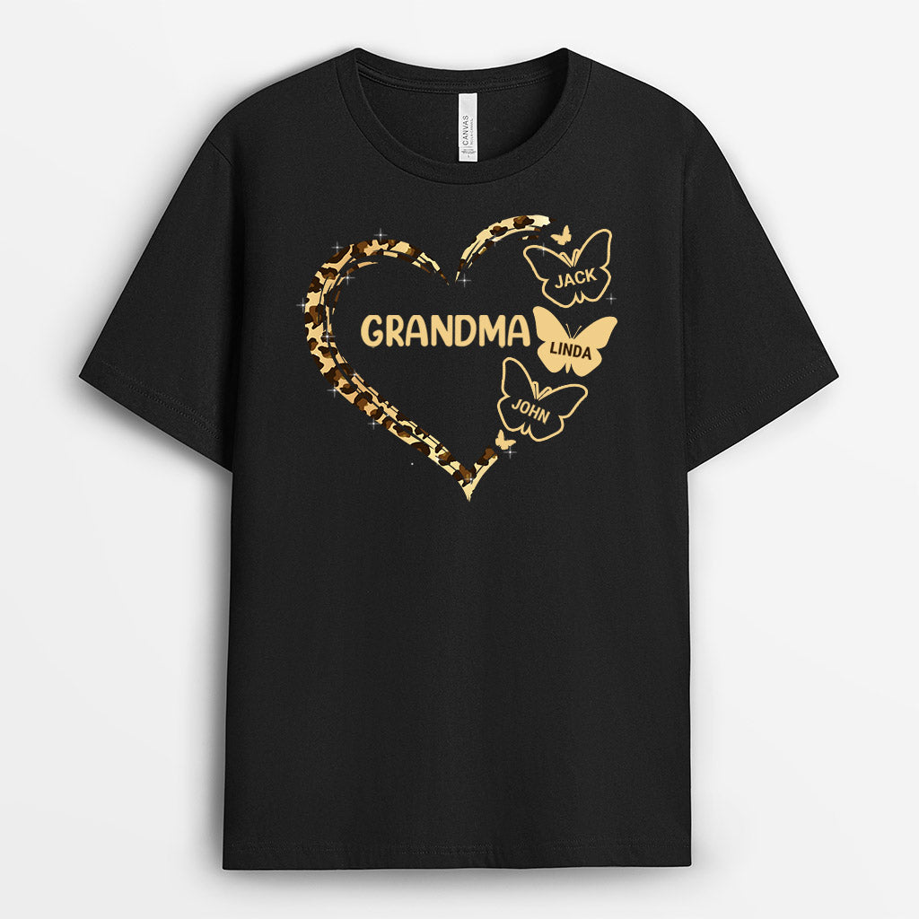 Leopard Grandma/ Mummy Heart - Personalised Gifts | T-shirts for Grandma/Mum