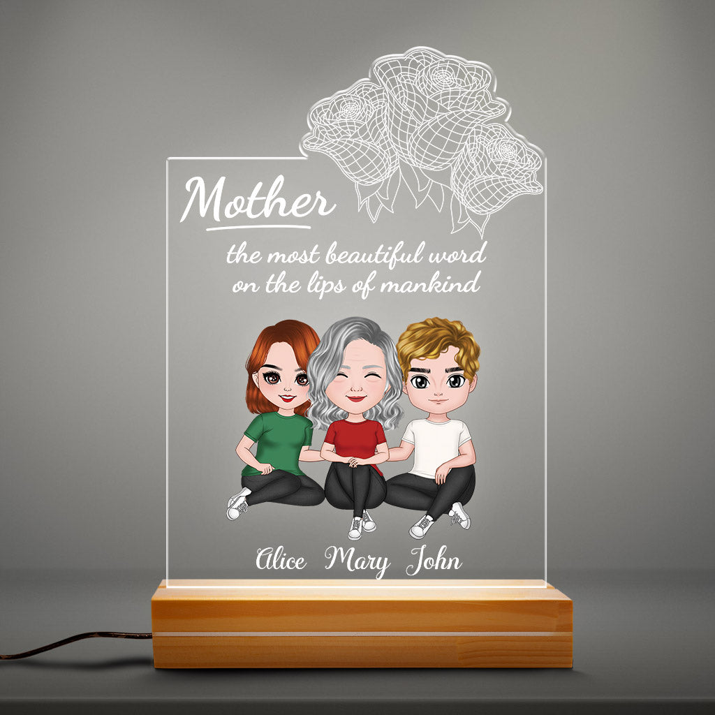 Mother, The Most Beautiful Word - Personalised Gifts | Night Light for Grandma/Mum