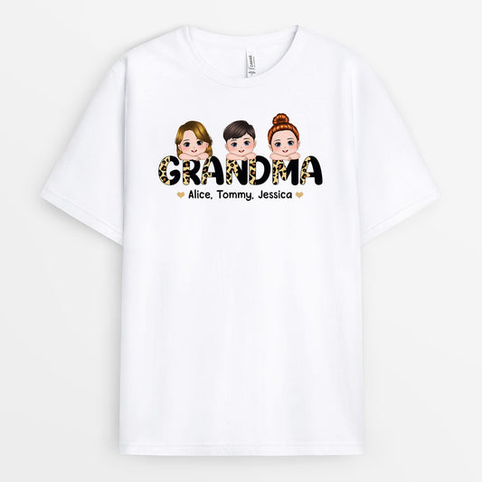 0816AUK1 Personalised T shirt Gifts Leopard Grandma Mum