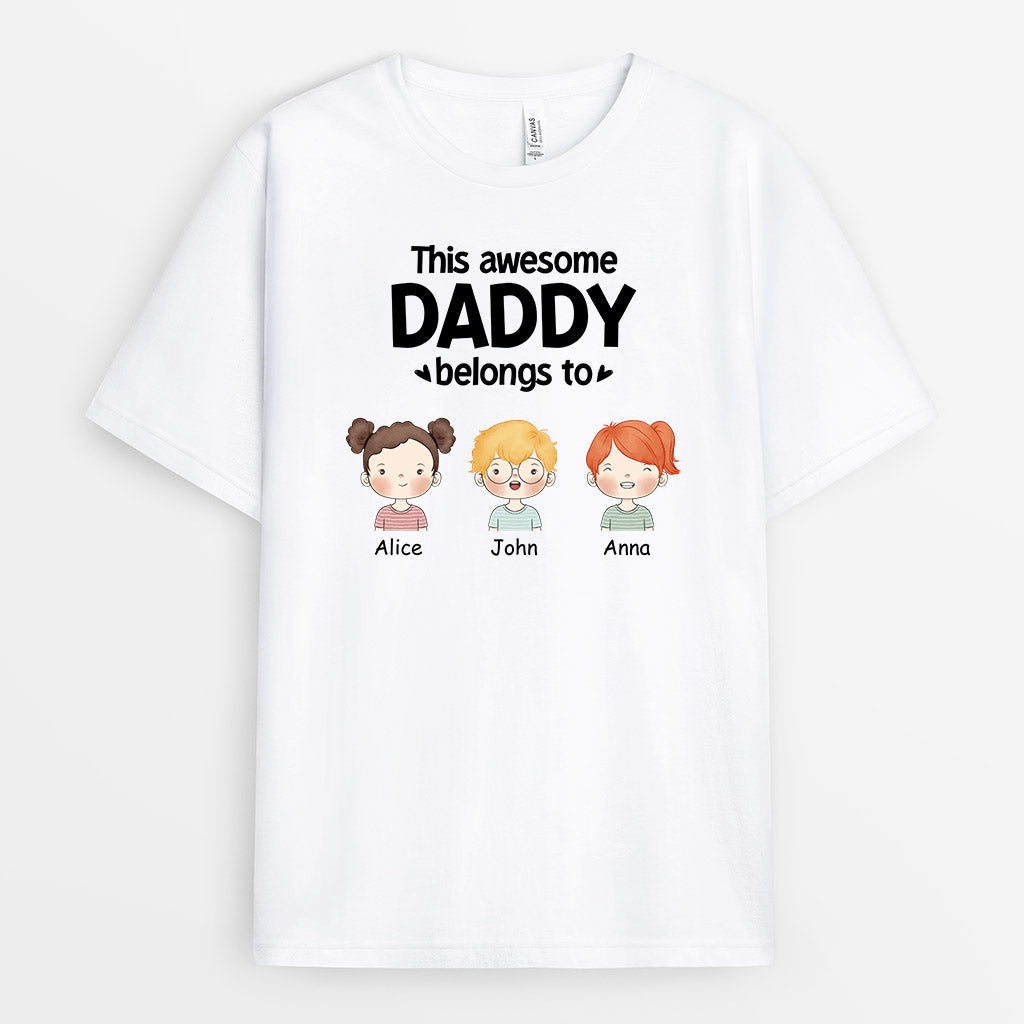 This Awesome Daddy/Grandad Belongs To - Personalised Gifts | T-shirts for Grandad/Dad