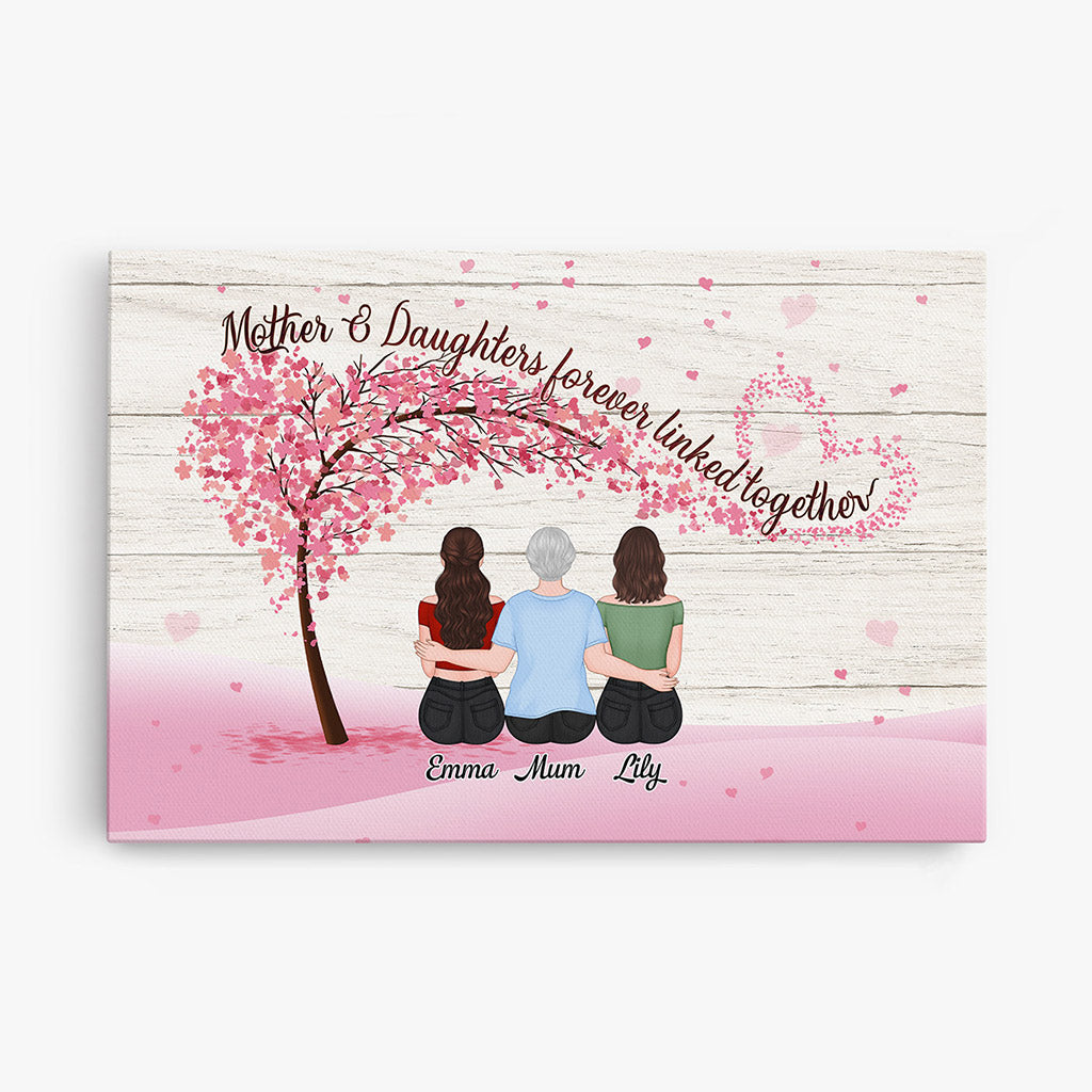 Mother & Daughters Forever Linked Together - Personalised Gifts | Canvas for Grandma/Mum