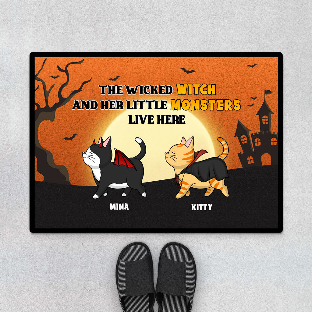 Wicked Witch And Monsters - Personalised Gifts | Door mats for Cat Lovers Halloween