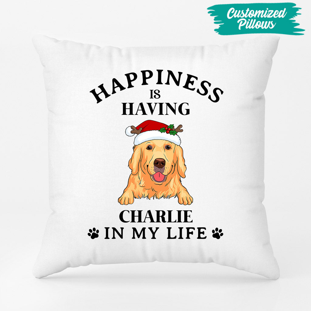 Happiness Is - Personalised Gifts | Pillow for Dog Lovers Christmas