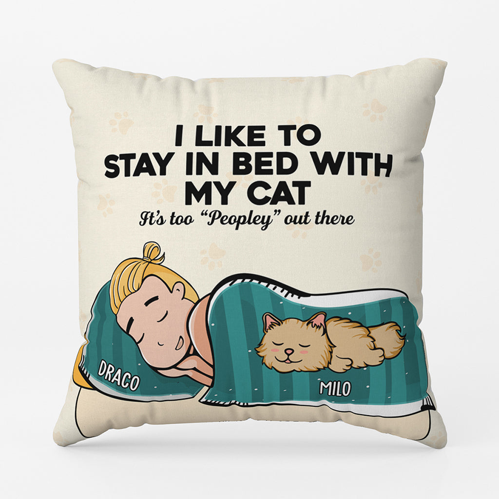 I Like To Stay In Bed With My Cat - Personalised Gifts | Pillow for Cat Lovers